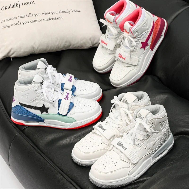 Mens Casual Sneakers High-tops Sneakers Trendy Boys Basketball Sports Tennis Shoes Outdoor Off-road Shoes Couple Sneakers