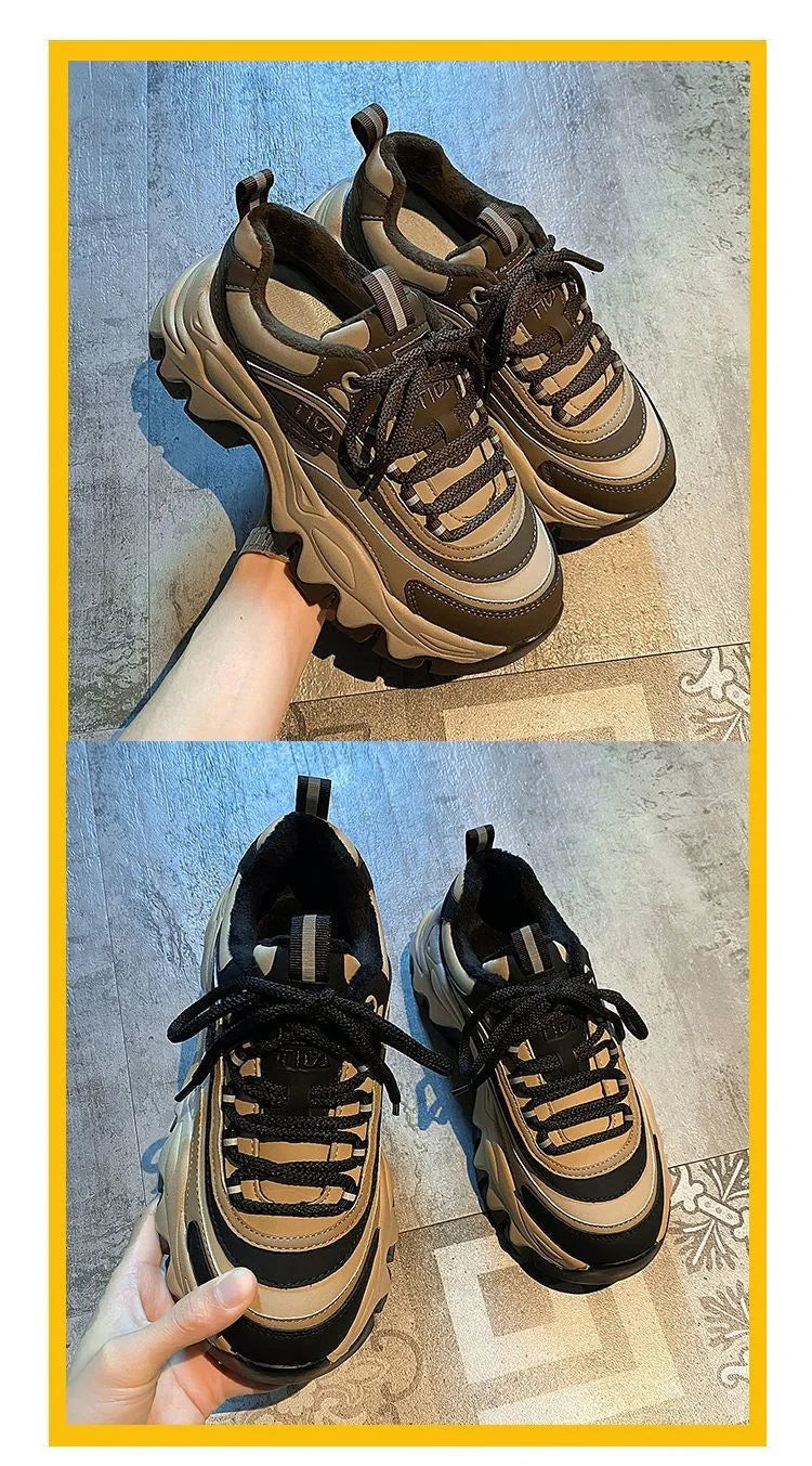 2024 New Sneakers Women Casual White Shoes Fashion Height Increasing Thick Bottom Spring Platform Leather Woman Chunky Sneakers