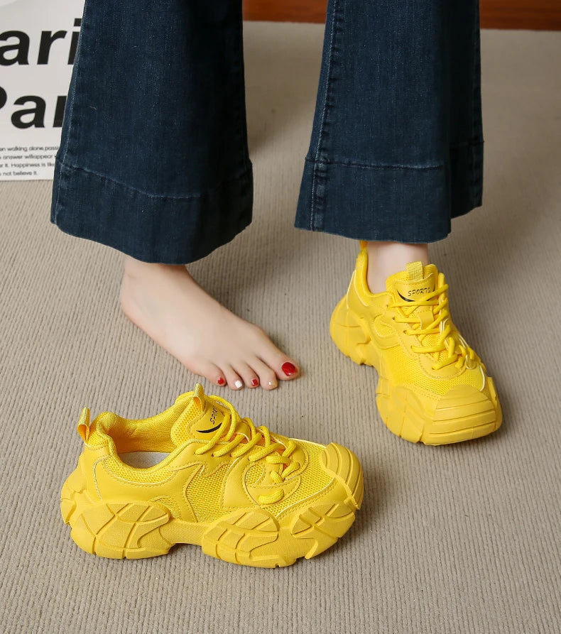 Women Platform Sneakers Lace Up Running Sports Shoes Soft Breathable Tennis Sneakers Casual Outdoor Comfortable Shoes For Female