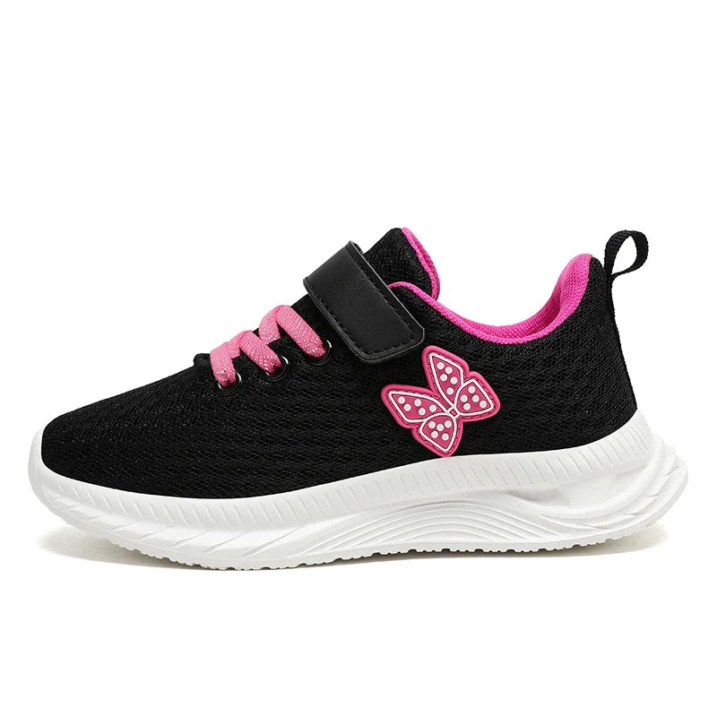 Girls Sports Running Shoes with Velcro Breathable Mesh Casual Sneakers Toddler Girl Lightweight Walking Shoes Non-Slip Sole