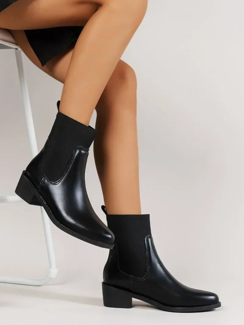 Fashion Boots Women's Short Boots 2023 New Style Thick Heel Chelsea Boots Women's Versatile Elastic Thin Boots Comfortable