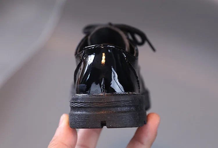 Boys Performance Leather Shoes Spring and Autumn New 2023 Britain Style All-match Black Children's Fashion Black Lace-up Simple