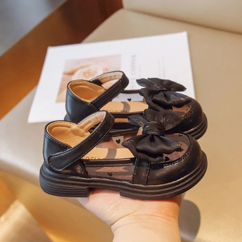 Baby Girl Shoe Leather Shoes 2023 Spring Mesh Breathable Girl Princess Style Bow for Children Туфли Для Девочки Zapatillas Niña