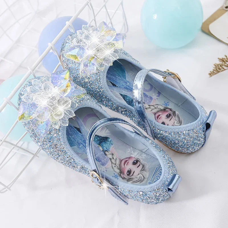 New Childrens Single Shoes Girls Elsa Crystal  Versatile Princess Shoes Womens Soft Sole  Anti-Slip Comfortable Kids Dance Shoes