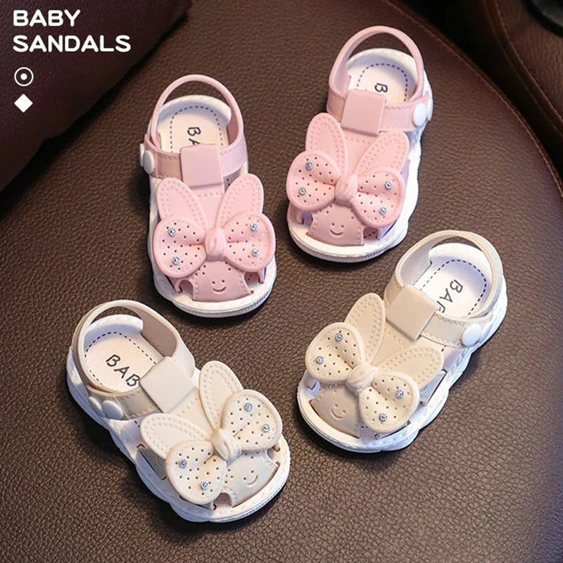 New Summer Aged 0-3 Cute Bow Rhinestone Baby Shoes For Girls Non-Slip Soft-Soled Children Toddler Kids Sandals With Covered Toes