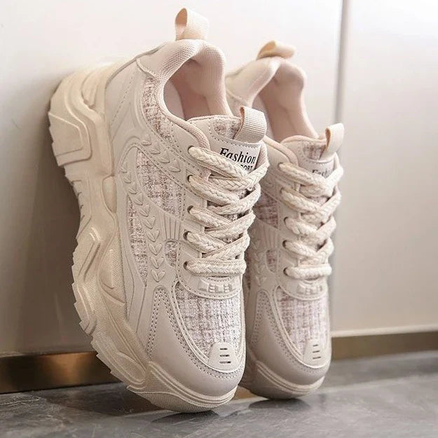 Women's Platform Sneakers - Mesh & Leather Chunky Sole, Breathable Non-Slip, Stylish Casual Sports Shoes for Daily & Dating