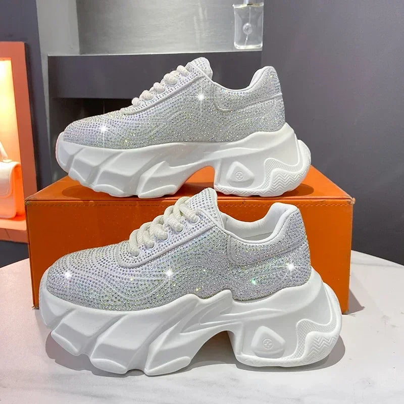 Shoes for Women 2024 New Shiny Rhinestone Women's Sneakers Shoes Autumn Korean Fashion Thick Sole Sports Shoes Zapatos De Mujer