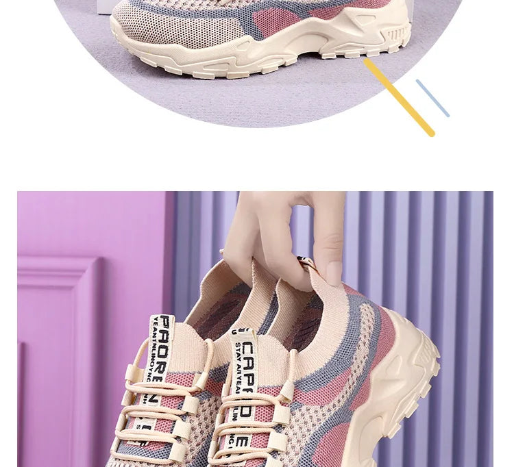 Chunky Sneakers 2025 Women's Casual Shoes Spring And Autumn Air Mesh Breathable Sports Shoes For Women's Soft Sole Running Shoes