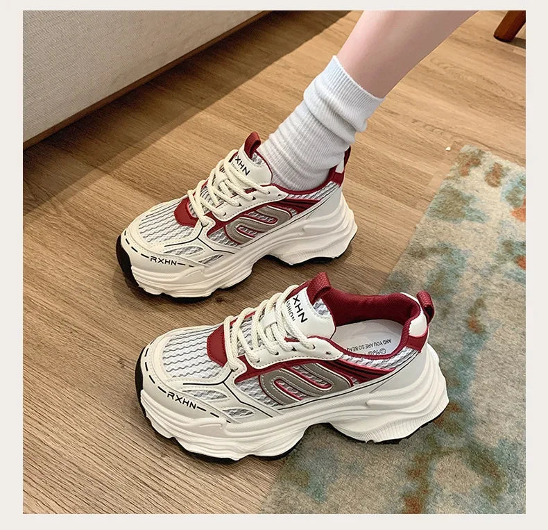 Women Sneakers Autumn Fashion Breathable Casual Shoes Women Mesh Lace Up Comfort Platform Vulcanize Shoes Zapatillas De Mujer