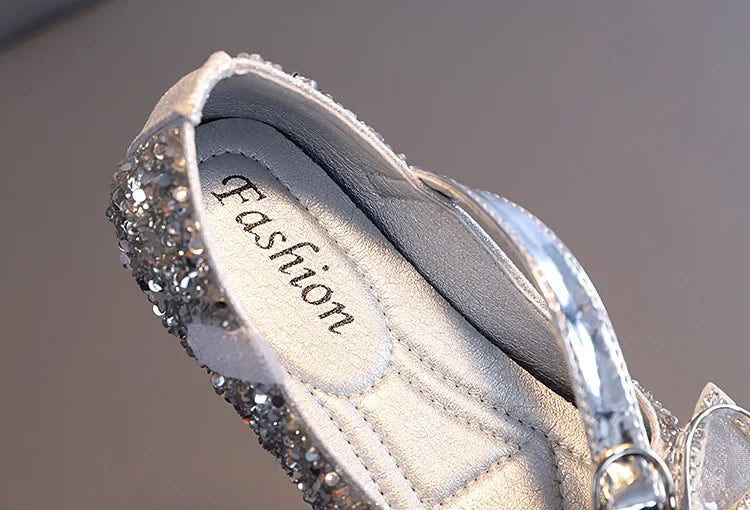 Girl's Princess Shoes Crystal Sequins Bowtie Party Glitter Children Mary Janes Three Colors Wedding Shallow Chic Kids Shoe 26-36