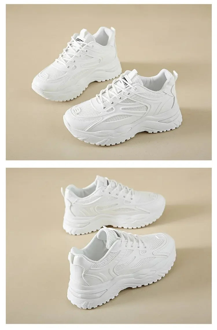 White Sneakers Women 2024 New Leather Chunky Sneakers Women's Sports Shoes Thick Tennis Vulcanized Shoes Basket Platform Shoes