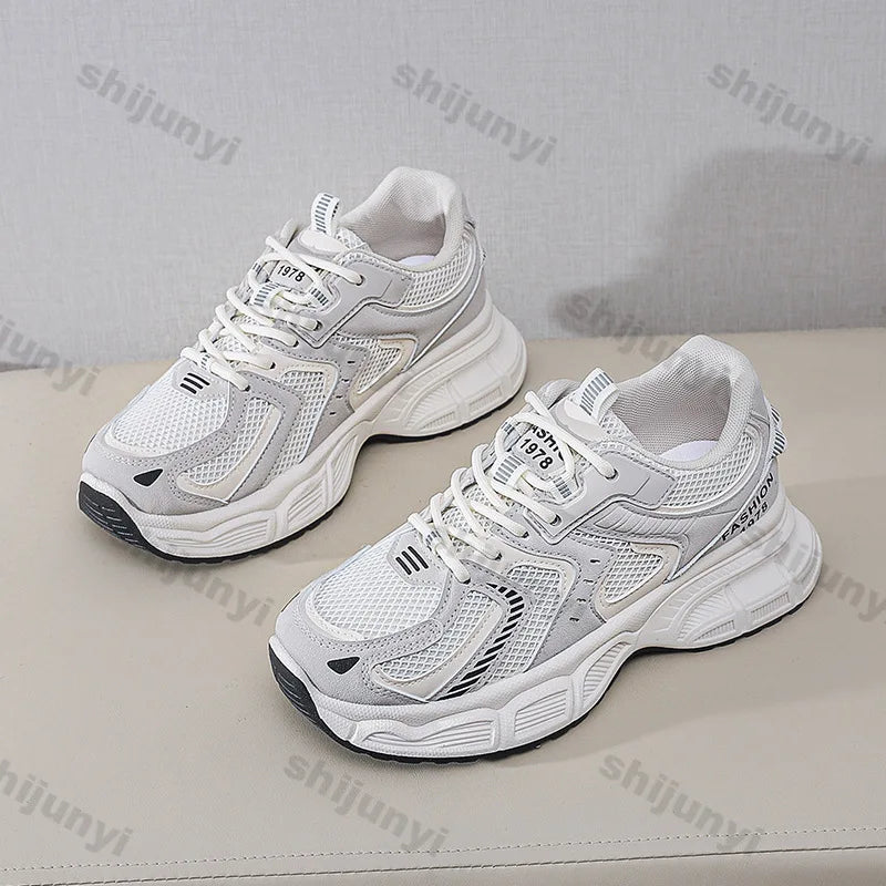Women's Fashion Chunky Sneakers 2026 Spring Autumn New Platform Height Increase Shoes Comfortable Breathable Casual Sport Shoes