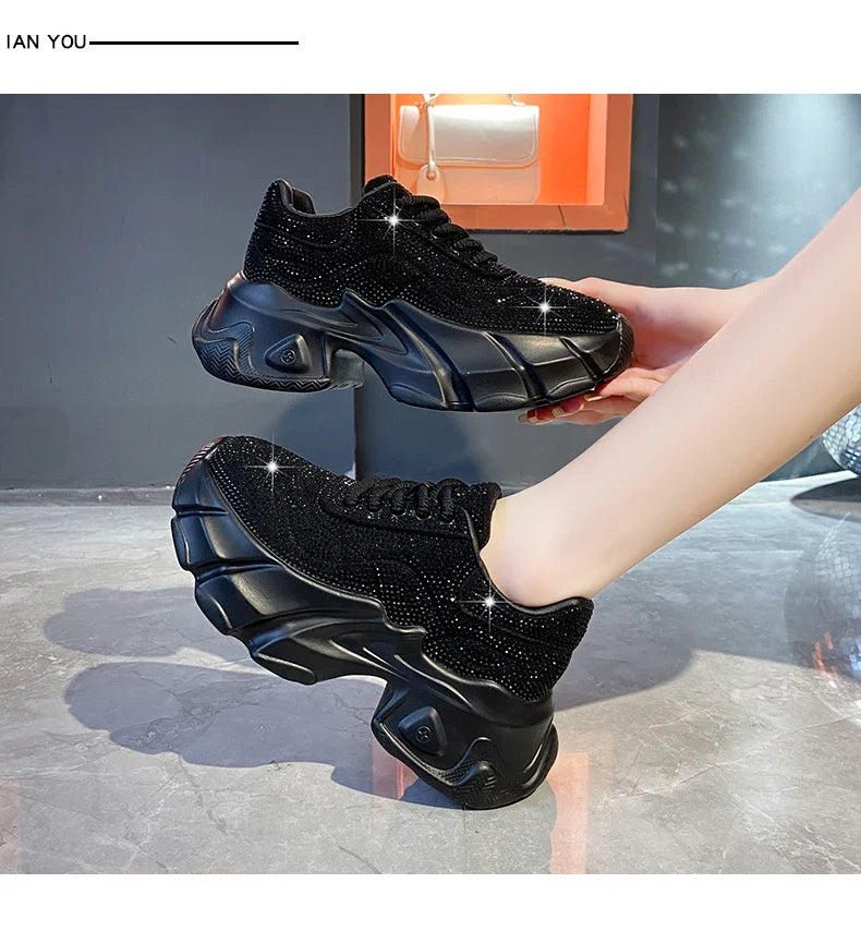 Shoes for Women 2024 New Shiny Rhinestone Women's Sneakers Shoes Autumn Korean Fashion Thick Sole Sports Shoes Zapatos De Mujer