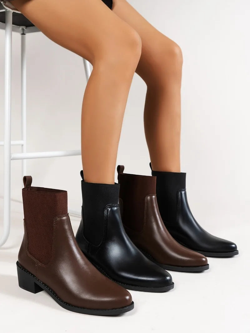 Fashion Boots Women's Short Boots 2023 New Style Thick Heel Chelsea Boots Women's Versatile Elastic Thin Boots Comfortable