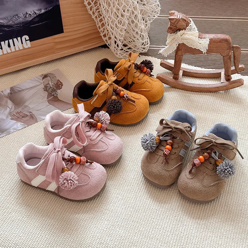 Girls Casual Sneakers 2025 Autumn New Toddler Flat Shoes Flower Children Retro Classic Fashion Non-slip Kids Running Sport Shoes