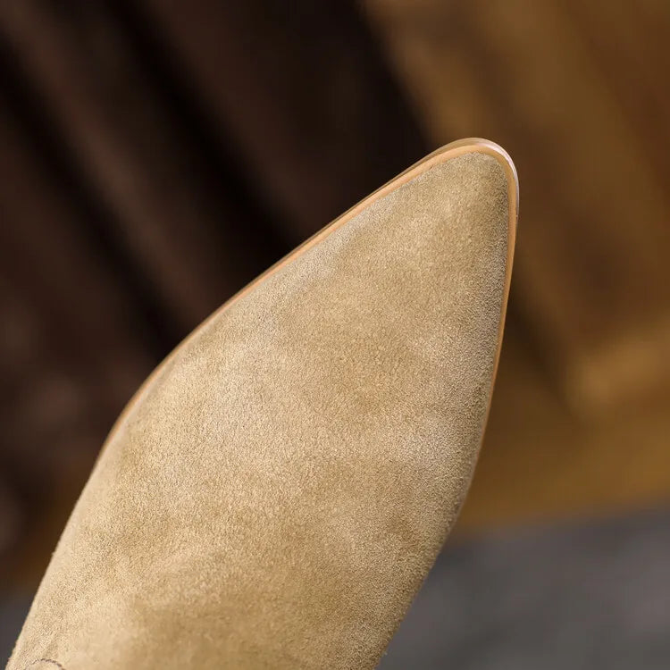 2022 New Autumn/winter Women's Boots Pointed Toe Chunky Heel Short Boots Cow Suede Western Boots Shoes for Women High Heels