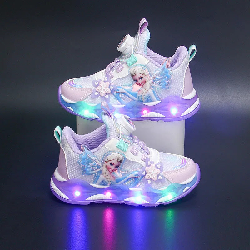 2025 Elsa Light-Up Girls Boots, Fleece-Lined Leather Sneakers for Kids Winter Running Shoes