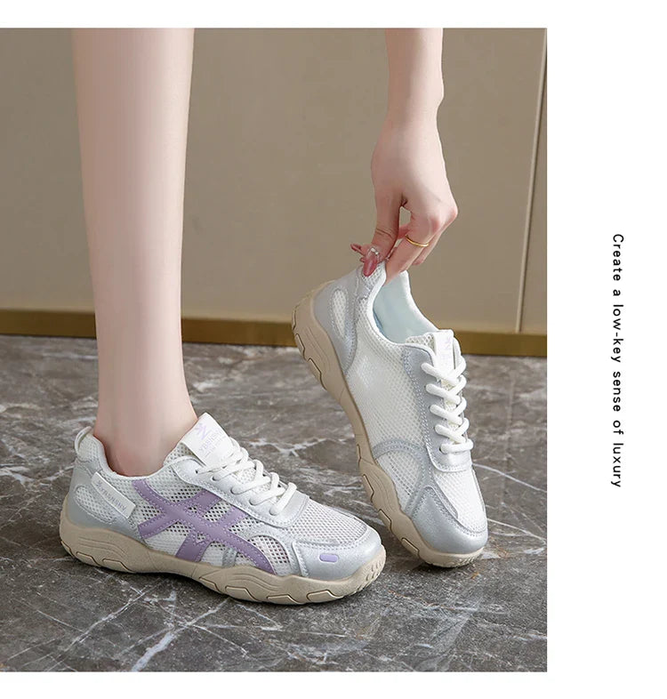 Women's Shoes Casual Platform Shoes Women Round Toe Lace-Up Tennis Vulcanized Sneakers New Style Korean Couple Elderly Shoes