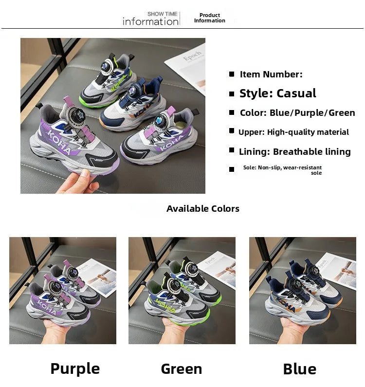 Boys Running Shoes with Rotating Buttons Breathable Comfortable Dad Sneakers Kids Sports Shoes for Autumn Season New Arrival