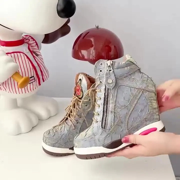 Womens Sneakers Shoes 2025 Fashion Platform Designer Thick Sole Casual Hoof Heels TPR Autumn Round Toe Solid High Increased Inte