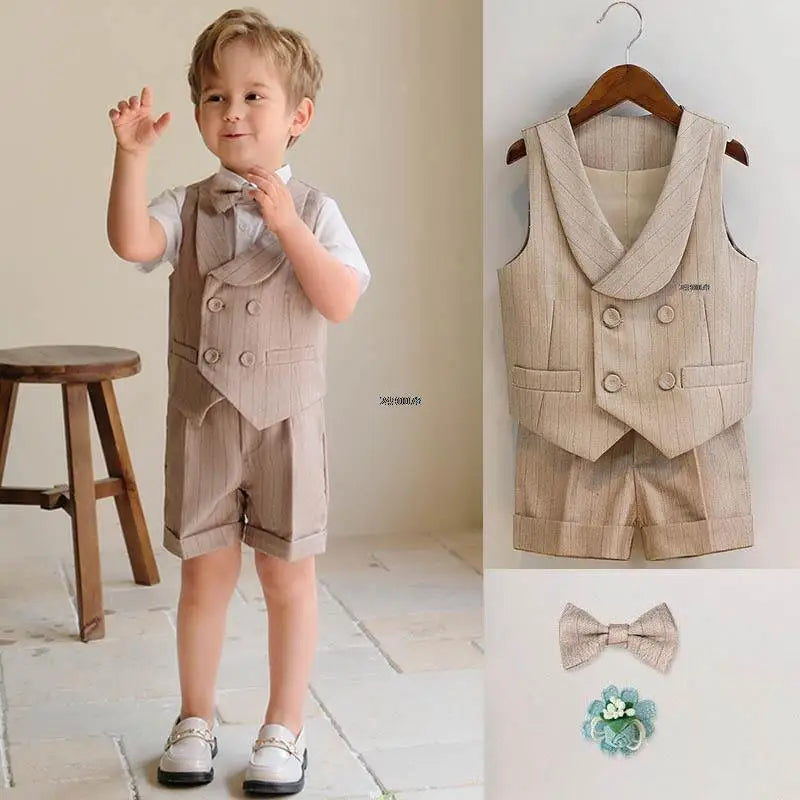 Boys Summer Photograph Dress School Kids Beaufitul Birthday Suit Children Formal Wedding Performance Luxurious Tuxedo Wear