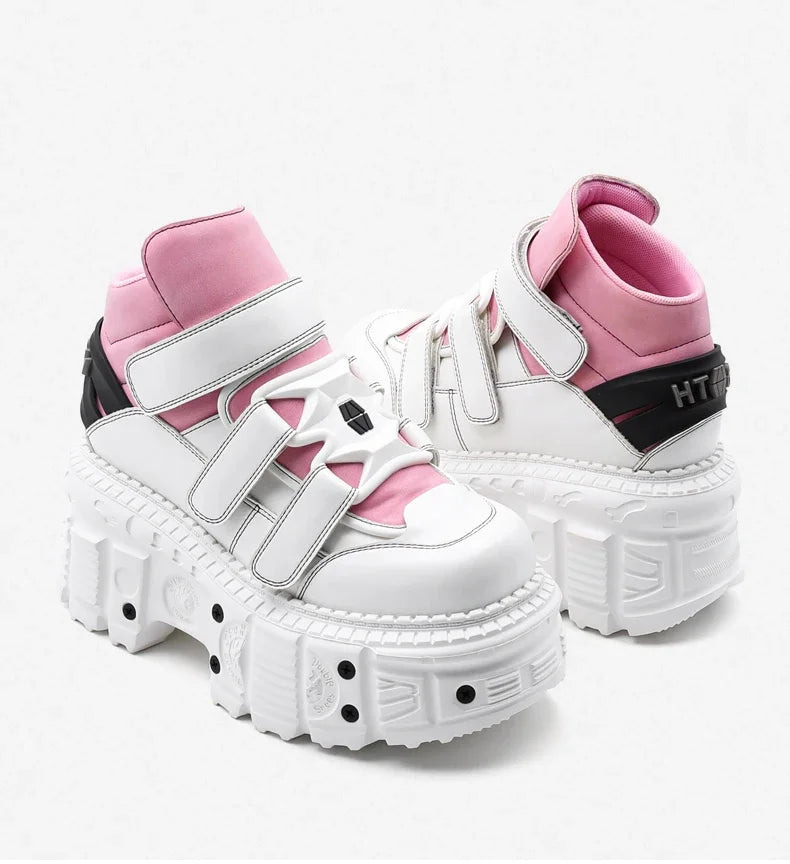 2025  Woman Sneakers New Punk Style Women Shoes Gothic Ankle Rock Boots Lace-up Heel Height Platform Shoes Woman Metal Decor