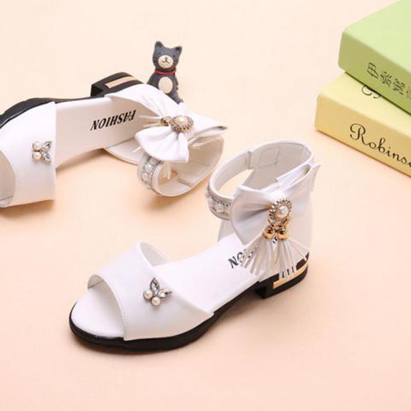Kids Bow Sandals Children Girls Summer Cute Sandals Beach Sandals 2021 Princess Fashion High Heels Tassel School Shoes