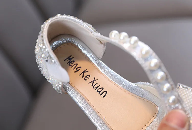 2026 Kids Shoes Summer for Girl Sandals Fashion Sequins Rhinestone Bow Girls Princess Shoe Soft Bottom