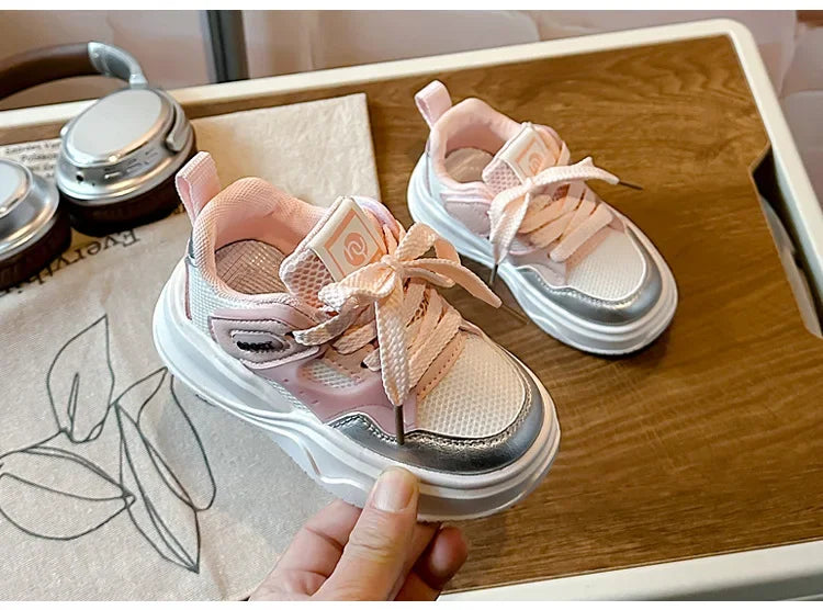 Students Sneakers Soft Sole Girls Running Shoes Mesh Breathable 2025 New Fashion Toddle Children Sports Shoes Non-slip Trendy