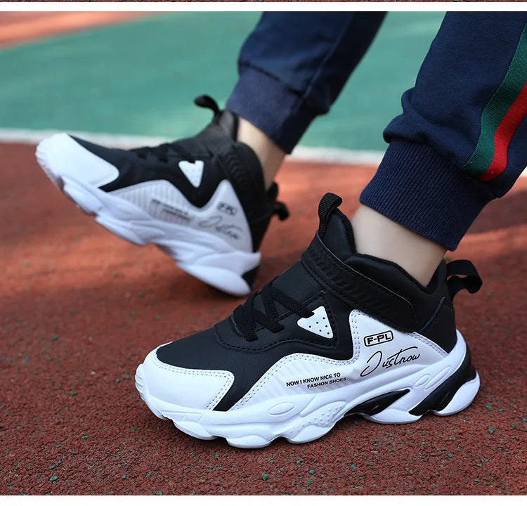 Boys Autumn Leather Sneakers Children Waterproof Wear-resistant Basketball Shoes Boys Color blocking Casual Soft soled Sneakers