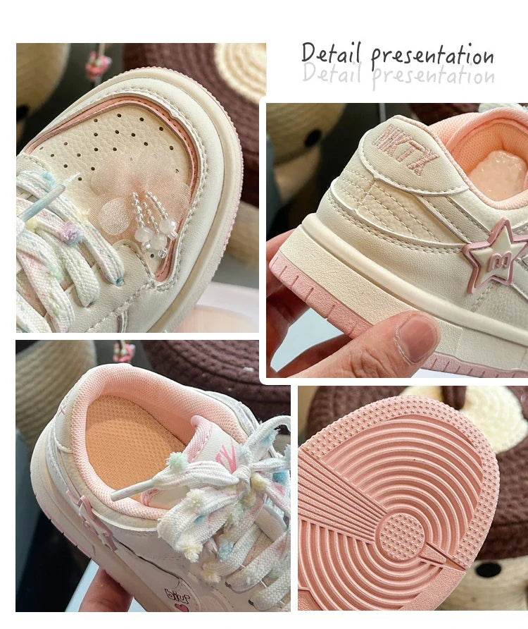 Girls' white sneakers 2025 autumn New leather breathable casual shoes, girls' soft-soled sports shoes and running shoes