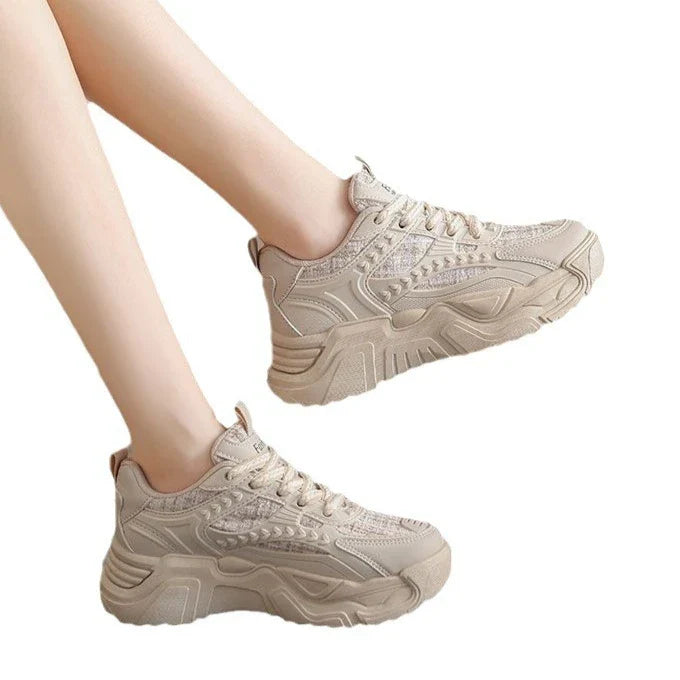 Women's Platform Sneakers - Mesh & Leather Chunky Sole, Breathable Non-Slip, Stylish Casual Sports Shoes for Daily & Dating