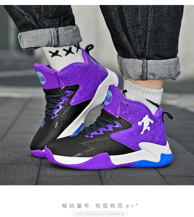 Fashion Basketball Shoes for Kids High-top Sneakers Children Casual Sports Shoes Ankle-protected Anti-slippery Gym Trainers Boys
