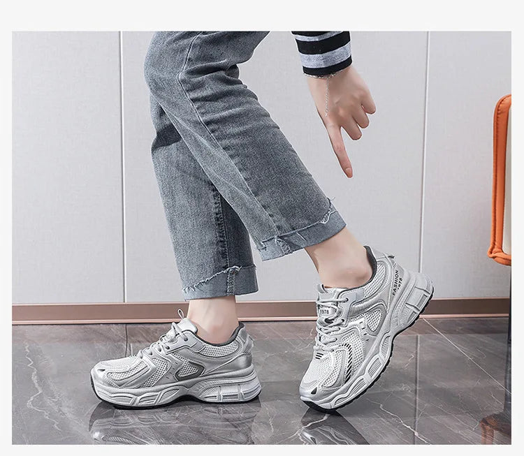 Women's Fashion Chunky Sneakers 2026 Spring Autumn New Platform Height Increase Shoes Comfortable Breathable Casual Sport Shoes
