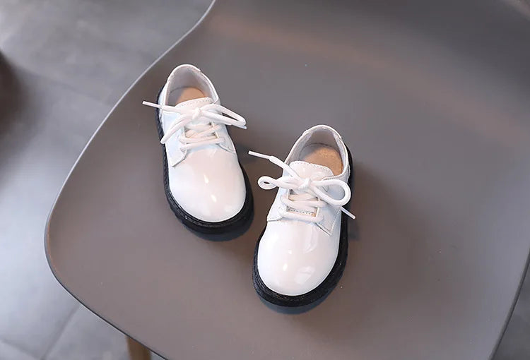 Boys Performance Leather Shoes Spring and Autumn New 2023 Britain Style All-match Black Children's Fashion Black Lace-up Simple