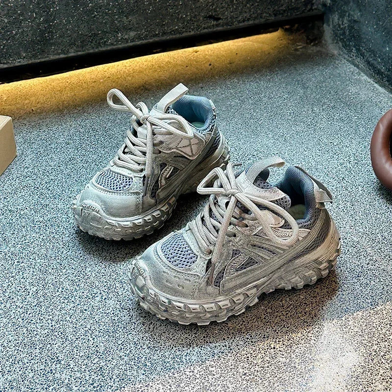 Children Running Shoes Non-slip Boys Girls Sneakers Mesh Breathable 2025 Spring Autumn New Kids Sports Shoes Thick Soft Bottom