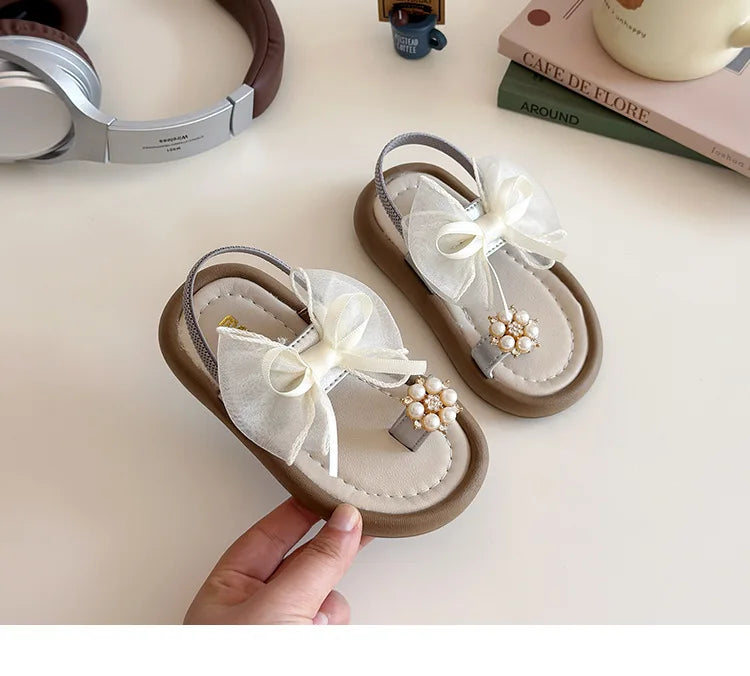 Summer Fashion Kids Platform Princess Shoes  Sandals Girls Rhinestone Straps Beach Shoes Soft Sole Ribbon Bow Versatile Sandals