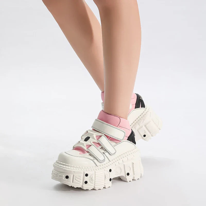 2025  Woman Sneakers New Punk Style Women Shoes Gothic Ankle Rock Boots Lace-up Heel Height Platform Shoes Woman Metal Decor