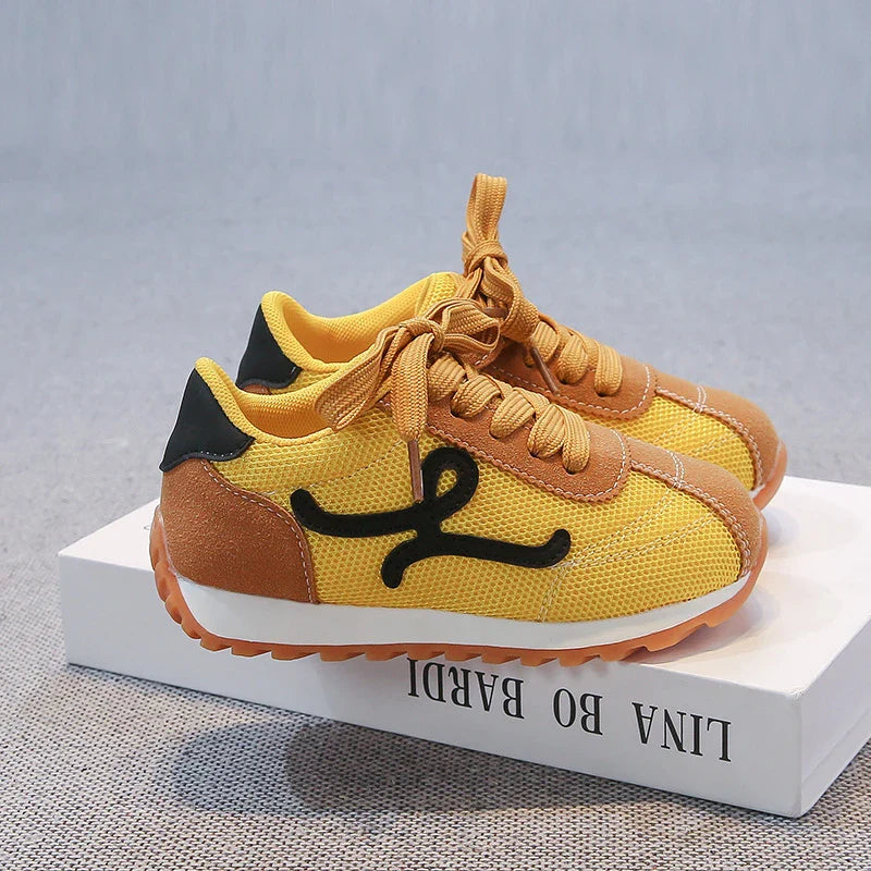 Children's Sneakers 3-18 Years Old Four Seasons Yellow Breathable Boys Girls Casual Shoes Gray Soft Non-slip Kids Running Shoes