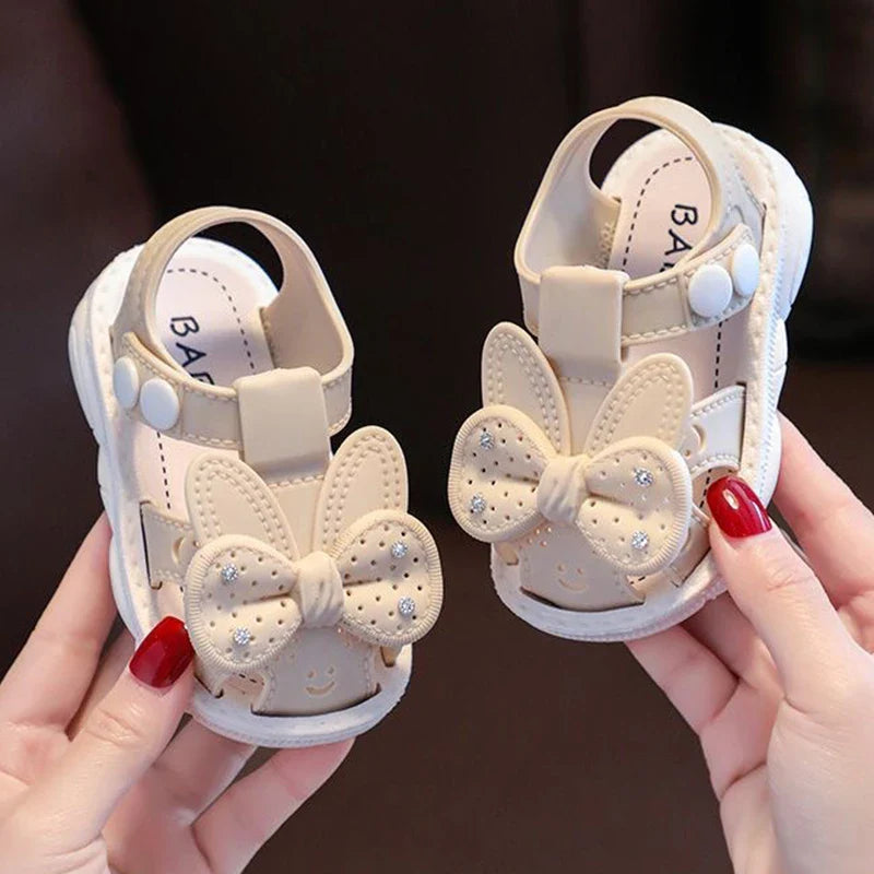 New Summer Aged 0-3 Cute Bow Rhinestone Baby Shoes For Girls Non-Slip Soft-Soled Children Toddler Kids Sandals With Covered Toes