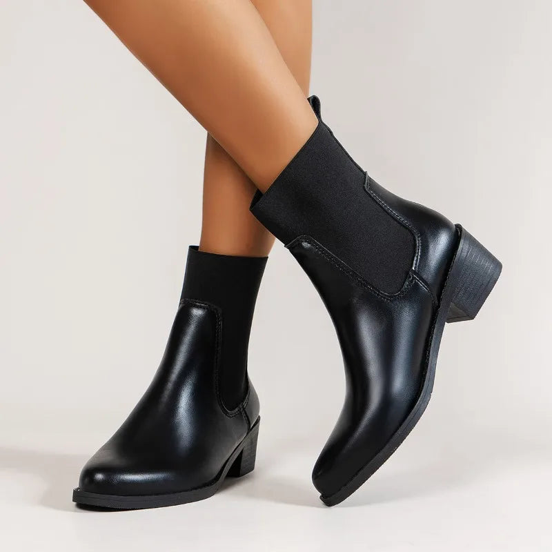Fashion Boots Women's Short Boots 2023 New Style Thick Heel Chelsea Boots Women's Versatile Elastic Thin Boots Comfortable