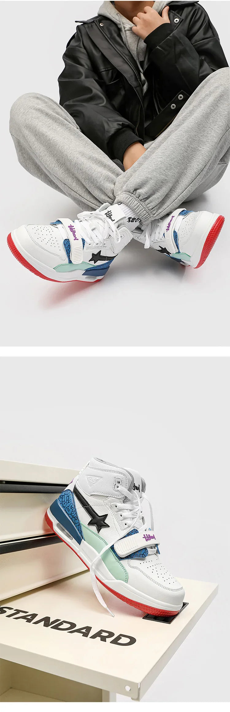 Mens Casual Sneakers High-tops Sneakers Trendy Boys Basketball Sports Tennis Shoes Outdoor Off-road Shoes Couple Sneakers