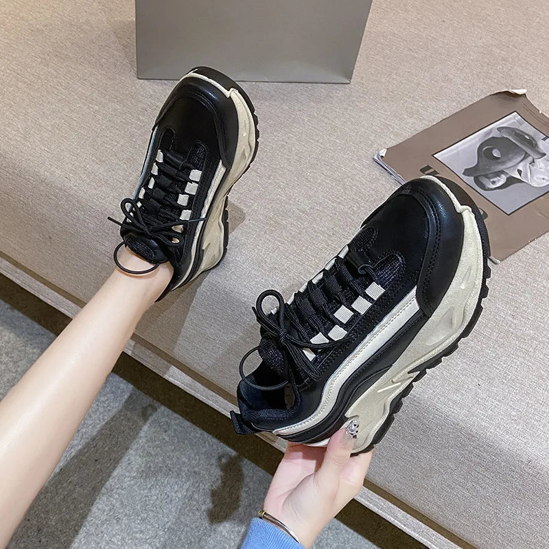 Women's Sneakers Trend Height Increasing Platform Shoes Breathable Casual Sports Shoes for Women Black Vulcanized Shoes Sneakers