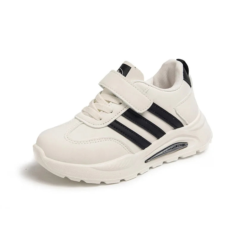 2026 New Spring Fall Sport Shoes for Boys Fashion Patchwork Stripes Dad Sneakers for Girls Black Khaki Gray Kids Trainers