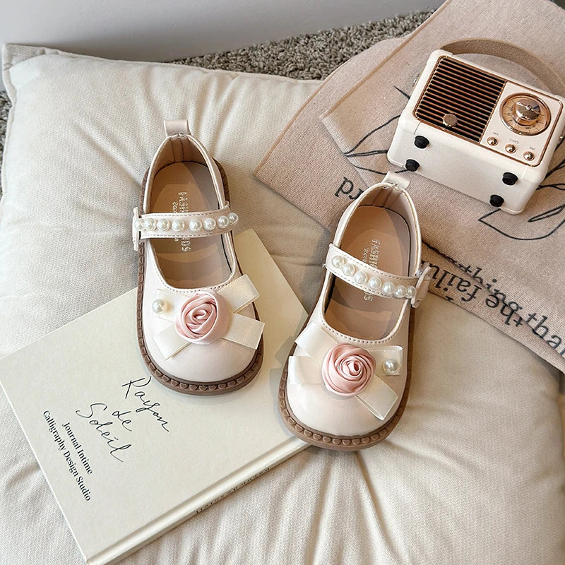 Elegant Girl's Shoes for Wedding Party Chic Flower Kids' Causal Leather Shoes Fashion Sweet Versatile Children Princess Shoes