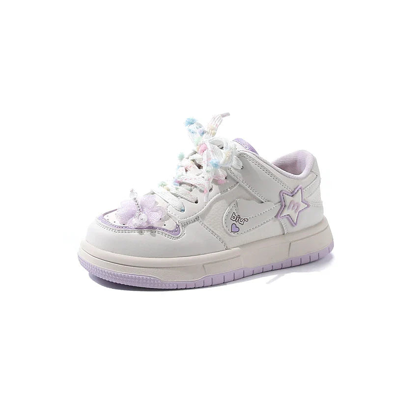 Girls' white sneakers 2025 autumn New leather breathable casual shoes, girls' soft-soled sports shoes and running shoes