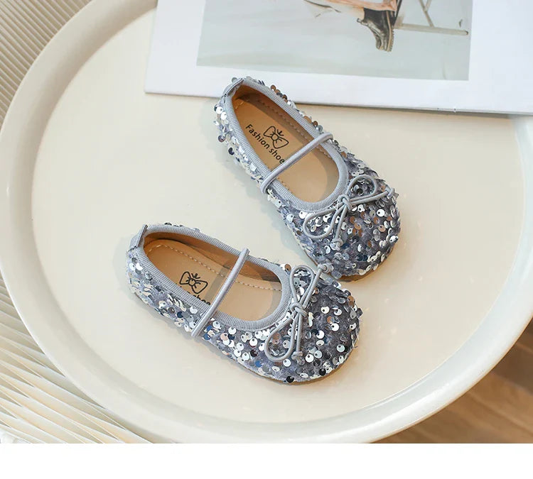 Girls' Shoes 2025 Spring New Fashion Little Girl Sequin Princess Shoes Soft Sole Girls' Shallow Mouth Single Shoes Breathable