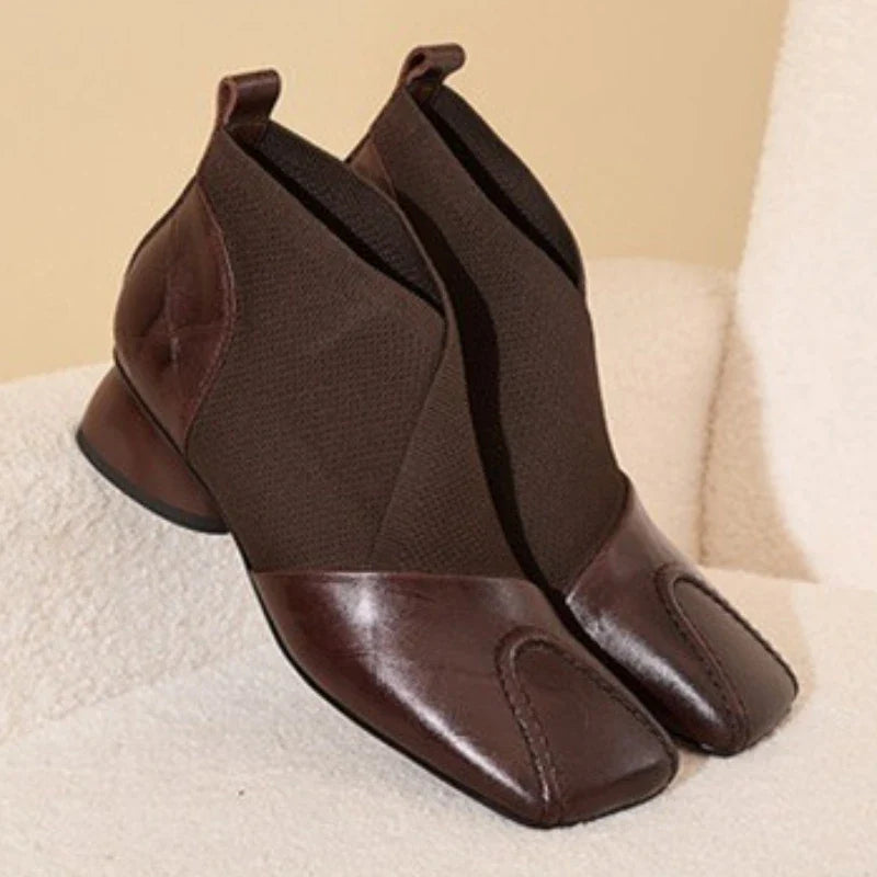 Fashion Short Boots for Women2025Autumn New Professional French Square Toe Square Heel Versatile Lightweight Chelsea Boots Trend