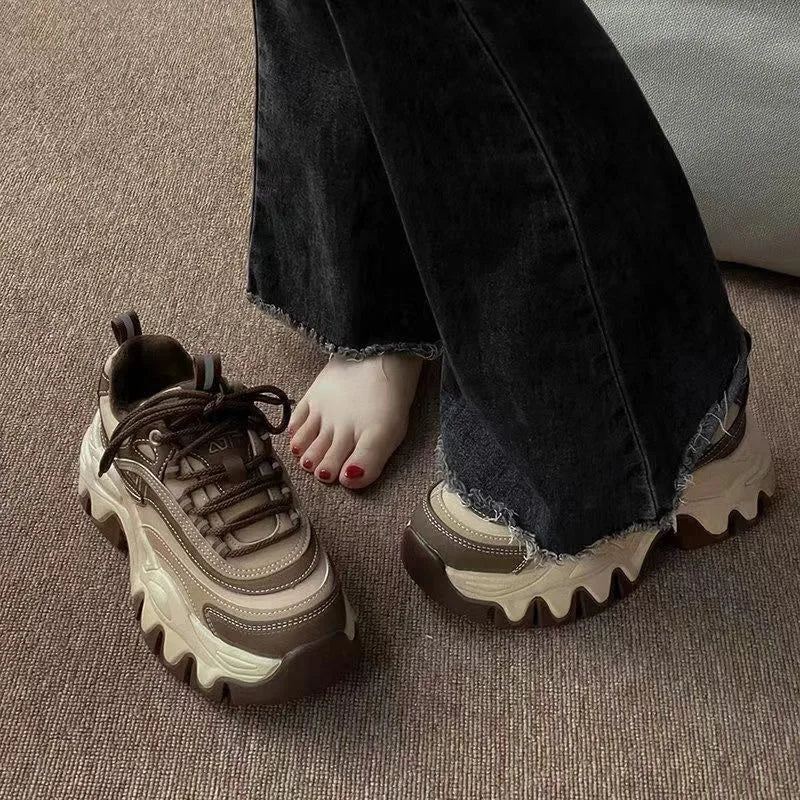 2024 New Sneakers Women Casual White Shoes Fashion Height Increasing Thick Bottom Spring Platform Leather Woman Chunky Sneakers