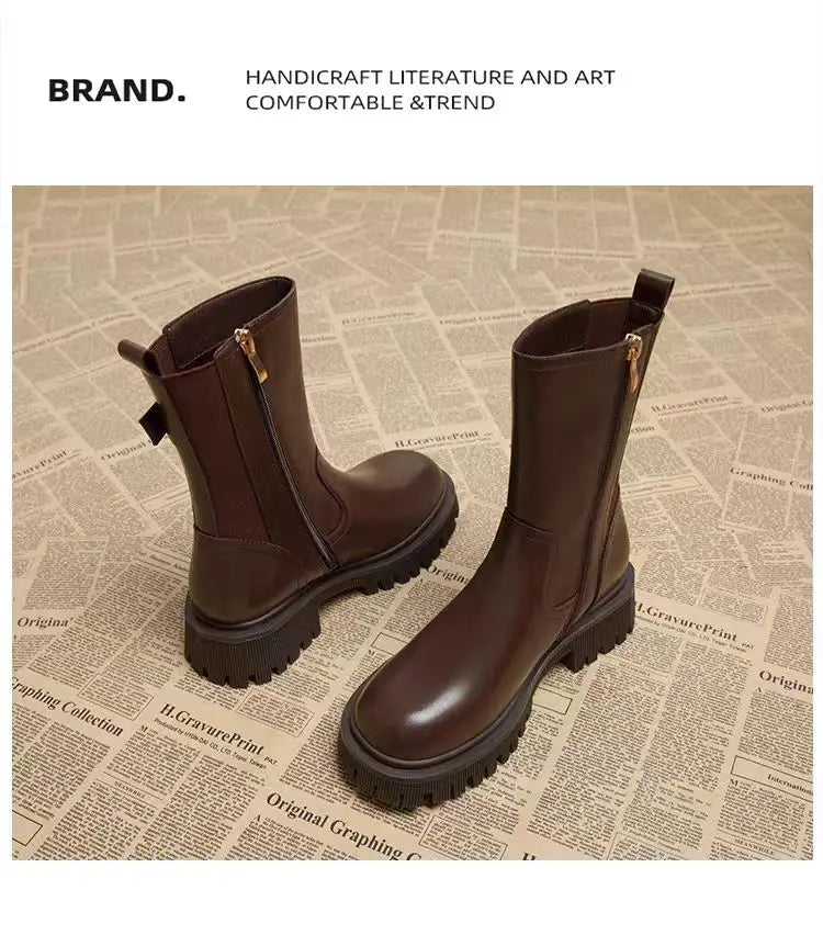 Women's Boots Designer Heeled Shoes Leather Retro Ankle Boots 2025 Fashion Goth Chelsea Boots New Walking Cozy Dress Mujer Botas